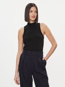 Tommy Hilfiger Top WW0WW41027 Czarny Slim Fit. Czarne topy TOMMY HILFIGER, l, bez wzorów, z wiskozy, bez kołnierzyka, bez ramiączek. Za 159,99 zł.