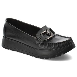 Czarne Mokasyny Armodo Eleganckie Obuwie Damskie. Czarne półbuty Armodo, bez wzorów, ze skóry, bez obcasa, bez zapięcia. Za 289,00 zł.