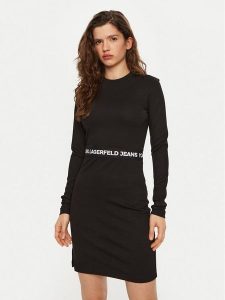 Karl Lagerfeld Jeans Sukienka codzienna A1W13009 Czarny Regular Fit. Czarne kombinezony Karl Lagerfeld Jeans, na co dzień, s, bez wzorów, z jeansu, bez kołnierzyka, bez ramiączek, proste. Za 279,99 zł.