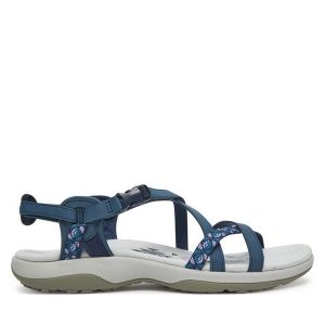 Sandały Skechers. Niebieskie sandały Skechers, bez wzorów, bez obcasa, na płaskiej podeszwie, bez zapięcia. Za 239,99 zł.