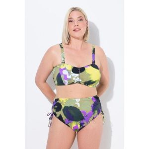 Damskie Bikini kwiaty regulowane ramiączka marszczenie wysoki stan. Zielone bikini Ulla Popken, bez wzorów, z elastanu. Za 239,99 zł.
