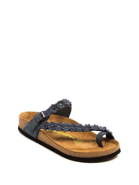 Comfortfusse Skórzane japonki w kolorze morskim rozmiar: 38. Niebieskie klapki Comfortfüße, bez wzorów, z otwartym noskiem, bez obcasa. Za 239,99 zł.