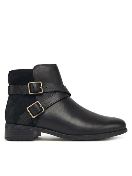 Clarks Botki Havisham Bay 26182941 Czarny. Czarne botki Clarks, bez wzorów, ze skóry, bez obcasa, na płaskiej podeszwie, bez zapięcia. Za 299,99 zł.