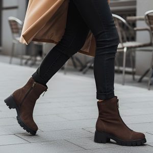 Botki damskie Armodo, filc w środku z zapięciem na suwak i na wygodnym klocku, brązowe, 3264A-W. Brązowe botki Armodo, bez wzorów, z jeansu, bez obcasa, na obcasie, bez zapięcia. Za 450,99 zł.