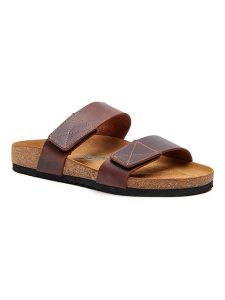 Comfortfusse Skórzane klapki w kolorze brązowym rozmiar: 42. Brązowe klapki Comfortfüße, bez wzorów, z nubiku, z otwartym noskiem, bez obcasa. Za 149,66 zł.