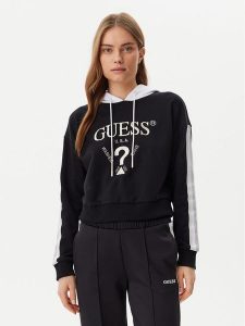 Guess Bluza V5GQ17 KCRT1 Czarny Regular Fit. Czarne bluzy Guess, l, z aplikacjami, z syntetyku, bez kaptura. Za 269,99 zł.