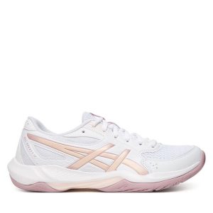 Buty halowe Asics. Białe buty sportowe ASICS, bez wzorów, bez zapięcia. Za 339,99 zł.