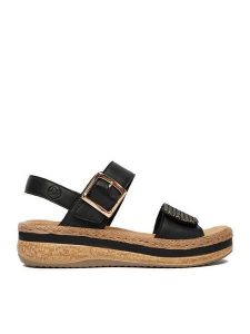 Rieker Sandały CEO-V0951-00 Czarny. Czarne sandały Rieker, bez wzorów, ze skóry, bez obcasa, na płaskiej podeszwie, bez zapięcia. Za 349,99 zł.