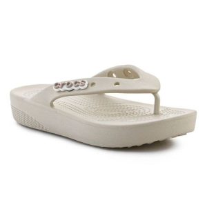 Japonki Crocs Classic Platform Flip 207714-2Y2 beżowy. Brązowe klapki bez wzorów, bez obcasa. Za 303,63 zł.