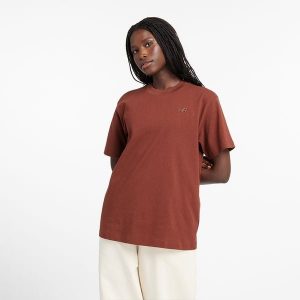 Koszulka damska New Balance WT41501ROK – brązowa. Brązowe bluzki New Balance, xl, bez wzorów, z materiału, eleganckie, bez kołnierzyka, bez ramiączek. Za 69,99 zł.