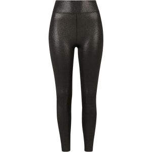 Damskie legginsy z wysoką talią z faux skóry Urban Classics. Czarne legginsy Urban Classics, bez wzorów, z dżerseju, z podwyższonym stanem. Za 105,90 zł.