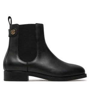 Sztyblety Tommy Hilfiger. Czarne botki TOMMY HILFIGER, bez wzorów, bez obcasa, na płaskiej podeszwie, bez zapięcia. Za 519,99 zł.