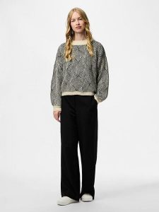 Pieces Sweter "Pcjenna" w kolorze czarno-beżowym rozmiar: XS. Brązowe swetry oversize Pieces, xs, bez wzorów, ze splotem, bez ramiączek. Za 96,60 zł.