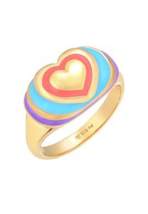 Elli Damski sygnet serce Trend z kolorową emalią w pozłacanym srebrze 925 Sterling Silver Pierścionki 1 ct. Szare pierścionki Elli, pozłacane. Za 313,64 zł.