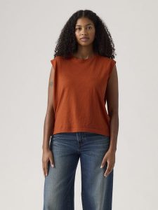 Levi's Top w kolorze jasnobrązowym rozmiar: XS. Brązowe topy Levi's®, s, bez wzorów, z bawełny, bez kołnierzyka, bez ramiączek. Za 48,85 zł.