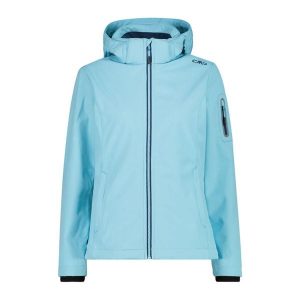 Damska kurtka turystyczna z kapturem CMP. Czarne kurtki CMP, bez wzorów, z softshellu, z kapturem. Za 356,00 zł.