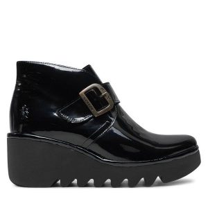 Botki Fly London. Czarne botki Fly London, bez wzorów, bez obcasa, na koturnie, bez zapięcia. Za 379,99 zł.