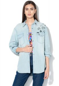 LEE OVERSIZED WESTERN DAMSKA KOSZULA JEANSOWA BLEACH DOODLE 112110292. Koszule Lee, s, bez wzorów, z jeansu, bez kołnierzyka, bez ramiączek. Za 169,99 zł.