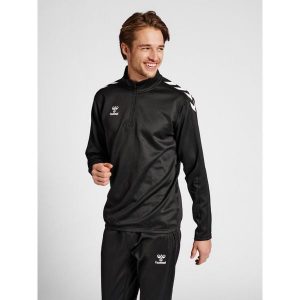 Bluza z pół zamkiem błyskawicznym Hummel Core XK. Czarne bluzy Hummel, bez wzorów, bez kaptura. Za 227,50 zł.