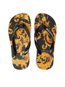 Versace Jeans Couture Japonki 80VA3SQ7 ZSS80 Czarny. Czarne klapki Versace Jeans Couture, bez wzorów, z jeansu, bez obcasa. Za 269,99 zł.