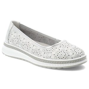 Półbuty damskie S.Barski, ze skóry naturalnej licowej ażurowy kwiatowy wzór lekka podeszwa komfortowe casual, srebrne, LR61-7038. Szare półbuty S.BARSKI, w ażurowe wzory, ze skóry, bez obcasa, bez zapięcia. Za 169,00 zł.