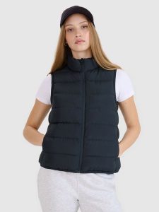 4F Bezrękawnik puchowy z wypełnieniem naturalnym damski - czarny XL. Czarne kamizelki 4f, xl, bez wzorów, z dzianiny, bez kołnierzyka, bez ramiączek, bez kaptura. Za 349,99 zł.