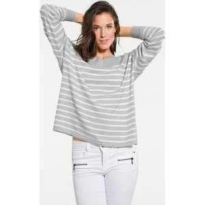 Sweter w kolorze szaro-białym. Białe swetry oversize marki Ashley Brooke by Heine, w paski. W wyprzedaży za 186,95 zł.