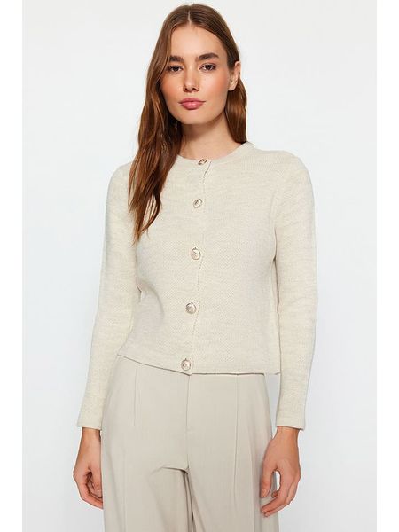 Trendyol Kardigan w kolorze kremowym rozmiar: M. Brązowe kardigany Trendyol, ze splotem. Za 66,00 zł.