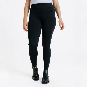 Legginsy jeździeckie damskie 500 full grip z silikonowym lejem. Czarne legginsy FOUGANZA, bez wzorów, z lycry, z podwyższonym stanem, długie. Za 169,99 zł.