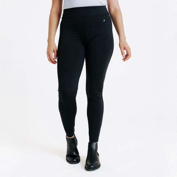 Legginsy jeździeckie damskie 500 full grip z silikonowym lejem. Czarne legginsy FOUGANZA, bez wzorów, z lycry, z podwyższonym stanem. Za 169,99 zł.