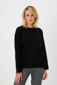 Bluza czarna z dżetami. Czarne bluzy MOODO, s, bez wzorów, z bawełny, bez kaptura. W wyprzedaży za 29,99 zł.