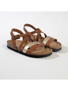 BACKSUN Sandały "Pantel" w kolorze srebrno-jasnobrązowym rozmiar: 37. Brązowe sandały Backsun, bez wzorów, z materiału, z otwartym noskiem, bez obcasa, bez zapięcia. Za 130,99 zł.