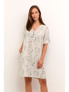 Kaffe Lniana sukienka w kolorze beżowym rozmiar: XS. Brązowe sukienki Kaffe, na co dzień, xs, bez wzorów, ze lnu, bez kołnierzyka, bez ramiączek, midi, proste. Za 165,99 zł.