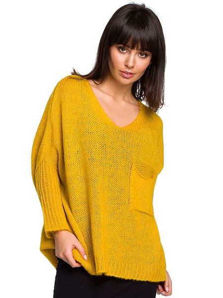 Be Wear Sweter w kolorze musztardowym rozmiar: onesize. Żółte swetry oversize Be Wear, bez wzorów, z wełny, bez ramiączek. Za 146,95 zł.