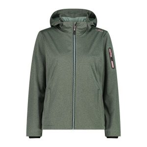 Damska kurtka turystyczna z kapturem CMP. Zielone kurtki CMP, bez wzorów, z softshellu, z kapturem. Za 408,80 zł.