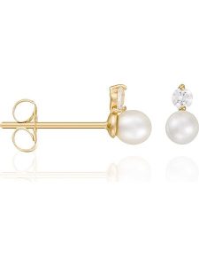 OR ÉCLAT Złote kolczyki-wkrętki "Uni" z perłami rozmiar: onesize. Żółte kolczyki OR ÉCLAT, z cyrkonią, złote. Za 282,99 zł.