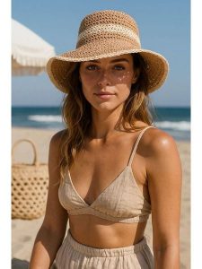 Lucky Bees Kapelusz przeciwsłoneczny w kolorze beżowym rozmiar: onesize. Brązowe kapelusze Lucky Bees, bez wzorów, z materiału. Za 73,99 zł.