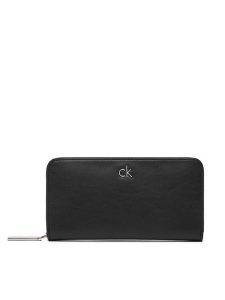 Calvin Klein Portfel Ck Re-Lock Large Zip Around LV04F1034G Czarny. Czarne portfele Calvin Klein, bez wzorów, ze skóry. Za 219,99 zł.