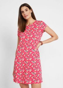 Sukienka shirtowa z rozcięciami po bokach (2 szt.), z czystej bawełny. Czerwone sukienki bonprix, bez wzorów, z bawełny, bez kołnierzyka, bez ramiączek, mini. Za 79,99 zł.