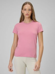 4F T-shirt slim gładki damski - różowy M. Czerwone t-shirty 4f, m, bez wzorów, z bawełny, bez kołnierzyka, bez ramiączek. Za 49,99 zł.
