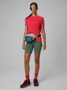 4F Legginsy kolarki trekkingowe damskie - khaki L. Brązowe legginsy 4f, bez wzorów, z podwyższonym stanem, długie. Za 129,99 zł.