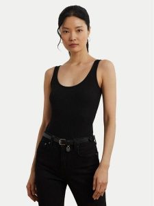 LAUREN RALPH LAUREN Top 200704777005 Czarny Slim Fit. Czarne topy Lauren Ralph Lauren, s, bez wzorów, z bawełny, bez kołnierzyka, bez ramiączek. Za 199,99 zł.