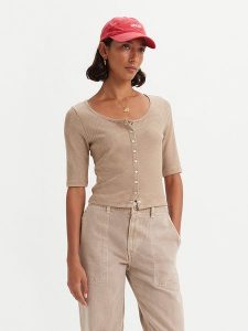 Levi's Koszulka w kolorze karmelowo-białym rozmiar: XS. Brązowe bluzki Levi's®, s, bez wzorów, bez kołnierzyka, bez ramiączek. Za 52,67 zł.