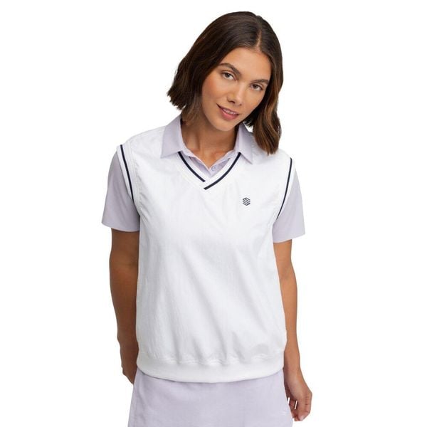 Damska wiatroszczelna kamizelka golfowa Siroko Grace White. Białe kamizelki SIROKO, bez wzorów, bez kołnierzyka, bez ramiączek, bez kaptura. Za 211,00 zł.