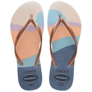 Japonki damskie Havaianas Slim Palette Glow. Brązowe klapki Havaianas, bez wzorów, bez obcasa. Za 99,99 zł.
