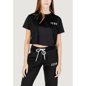 Koszulka crop top Kobieta ICON. Czarne bluzki ICON, bez wzorów, z bawełny, bez kołnierzyka, bez ramiączek. W wyprzedaży za 190,40 zł.