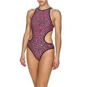 Strój kąpielowy damski jednoczęściowy sportowy na basen Arena Leopard. Czerwone stroje jednoczęściowe Arena, bez wzorów. Za 171,98 zł.