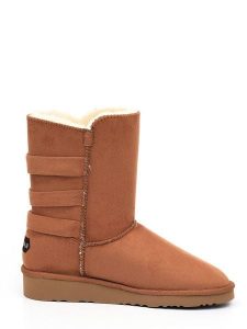 Blackfield Botki zimowe "Gena" w kolorze jasnobrązowym rozmiar: 36. Brązowe botki Blackfield, na zimę, bez wzorów, z materiału, z okrągłym noskiem, bez obcasa, na platformie, bez zapięcia. Za 152,99 zł.