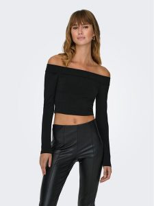 ONLY Bluzka 15302593 Czarny Slim Fit. Czarne bluzki ONLY, m, bez wzorów, z syntetyku, bez kołnierzyka, bez ramiączek. Za 59,99 zł.