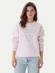 Guess Bluza W6RQ16 KB681 Różowy Regular Fit. Czerwone bluzy Guess, xs, z aplikacjami, z bawełny, bez kaptura. Za 349,99 zł.